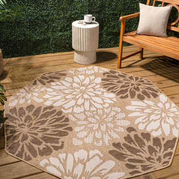 Zinnia Modern Floral Textured Weave Indoor/outdoor Octagon Rug